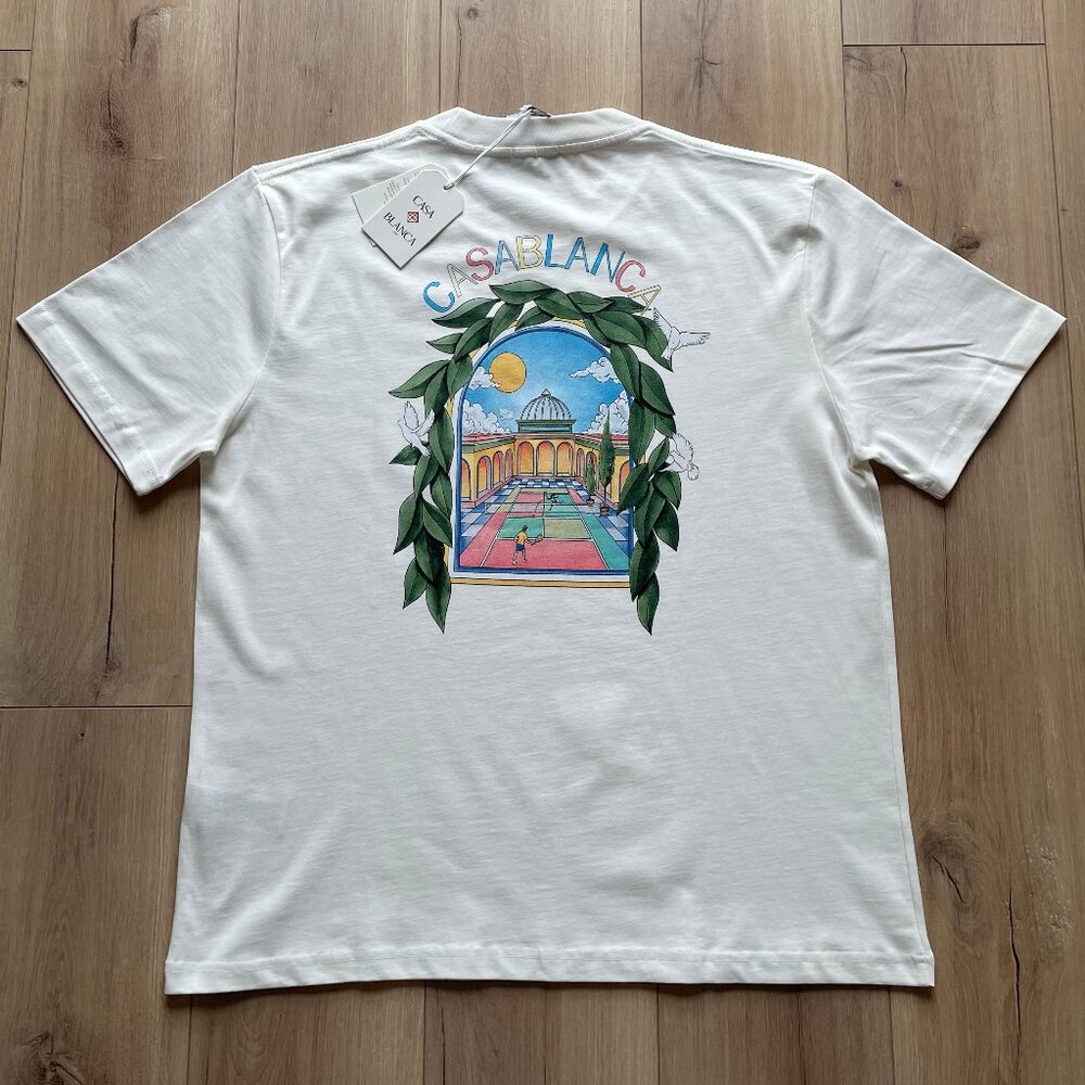 XXL Casablanca Men's L'Arche De Tennis Print T-Shirt Cotton Relaxed Fit White